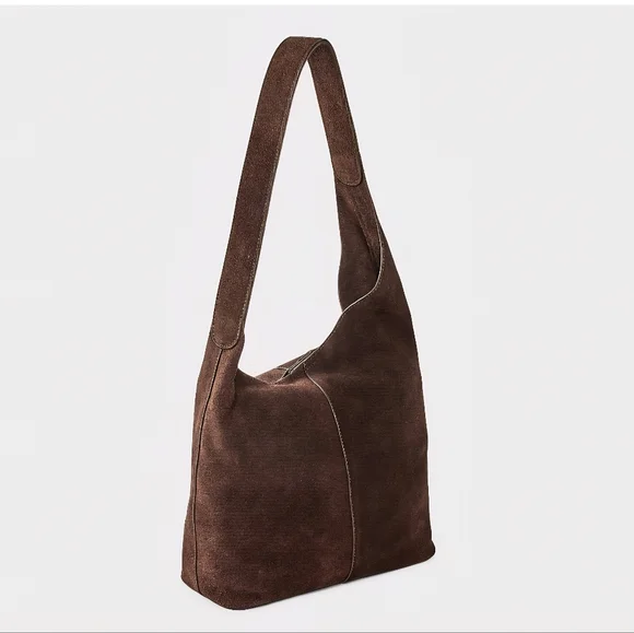 Asymmetrical Brown Suede Shoulder Bag - Picture 3 of 8